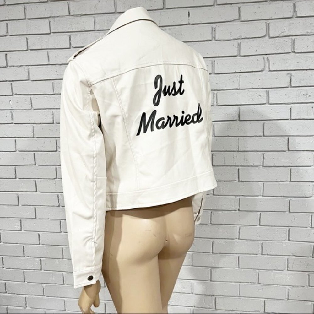 Barney’s Originals Faux Leather Just Married Ecru Jacket - Size 12 - Picture 10 of 15